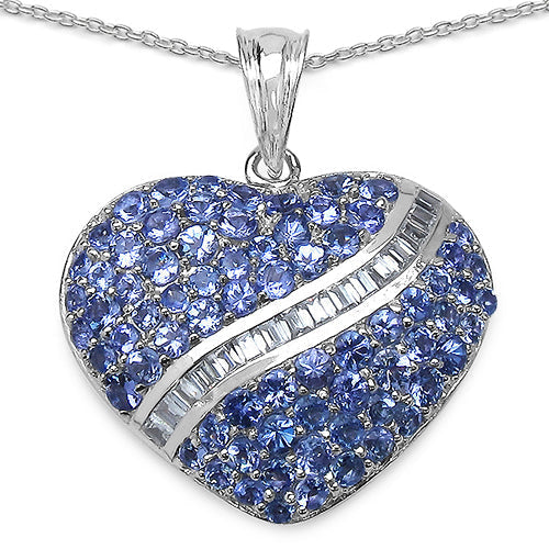 4.17 Carat Genuine Tanzanite and White Topaz .925 Sterling Silver Pendant  DestGlow