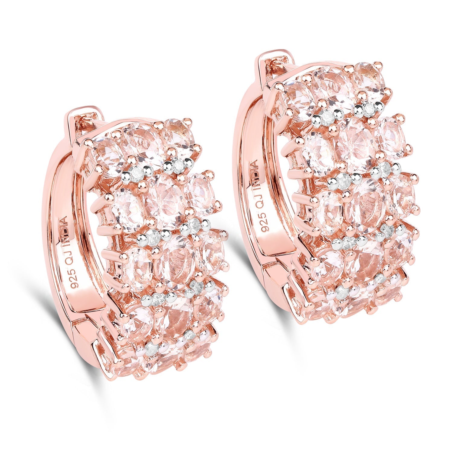 14K Rose Gold Plated 5.94 Carat Genuine Morganite and White Diamond .925 Sterling Silver Earrings  DestGlow