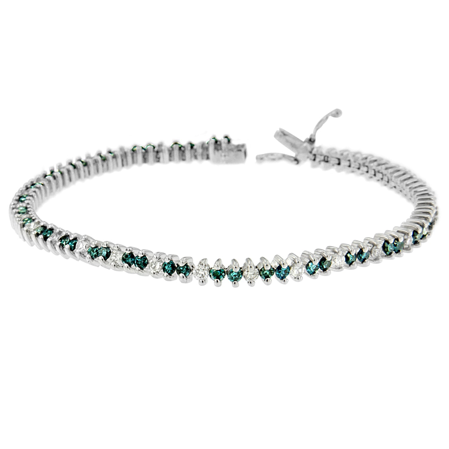 14K White Gold Round-Cut white and Blue Diamond Fashion Bracelet (3.70 cttw, H-I Color, SI1-SI2 Clarity) by Bids.com