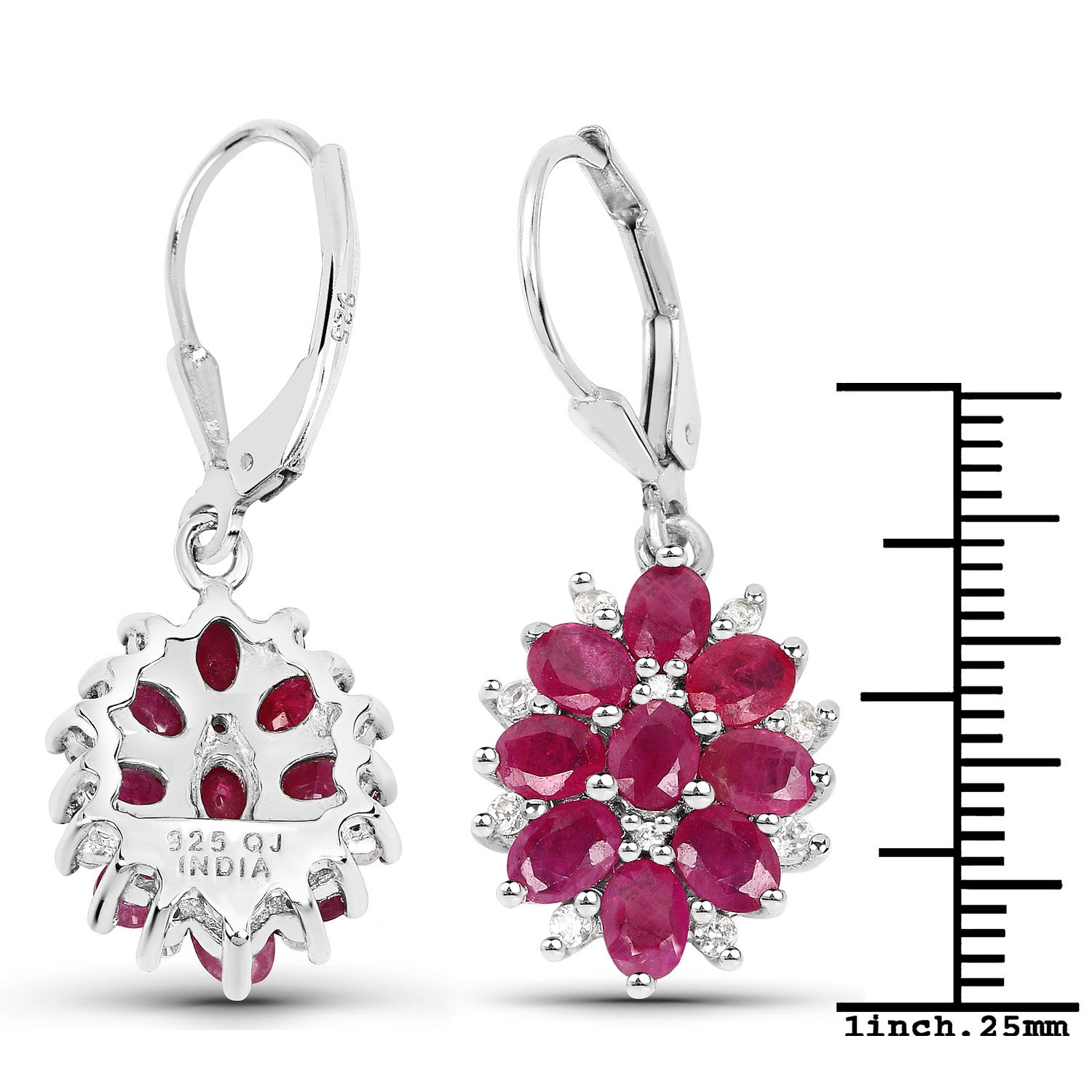 4.30 Carat Genuine Ruby and White Zircon .925 Sterling Silver Earrings  DestGlow
