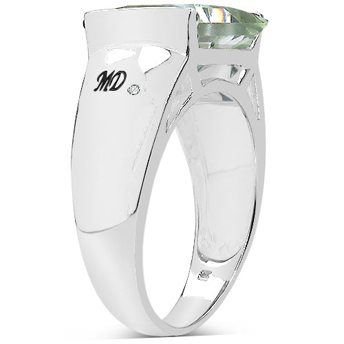 5.71 Carat Genuine Green Amethyst &amp; White Diamond .925 Sterling Silver Ring by Bids.com
