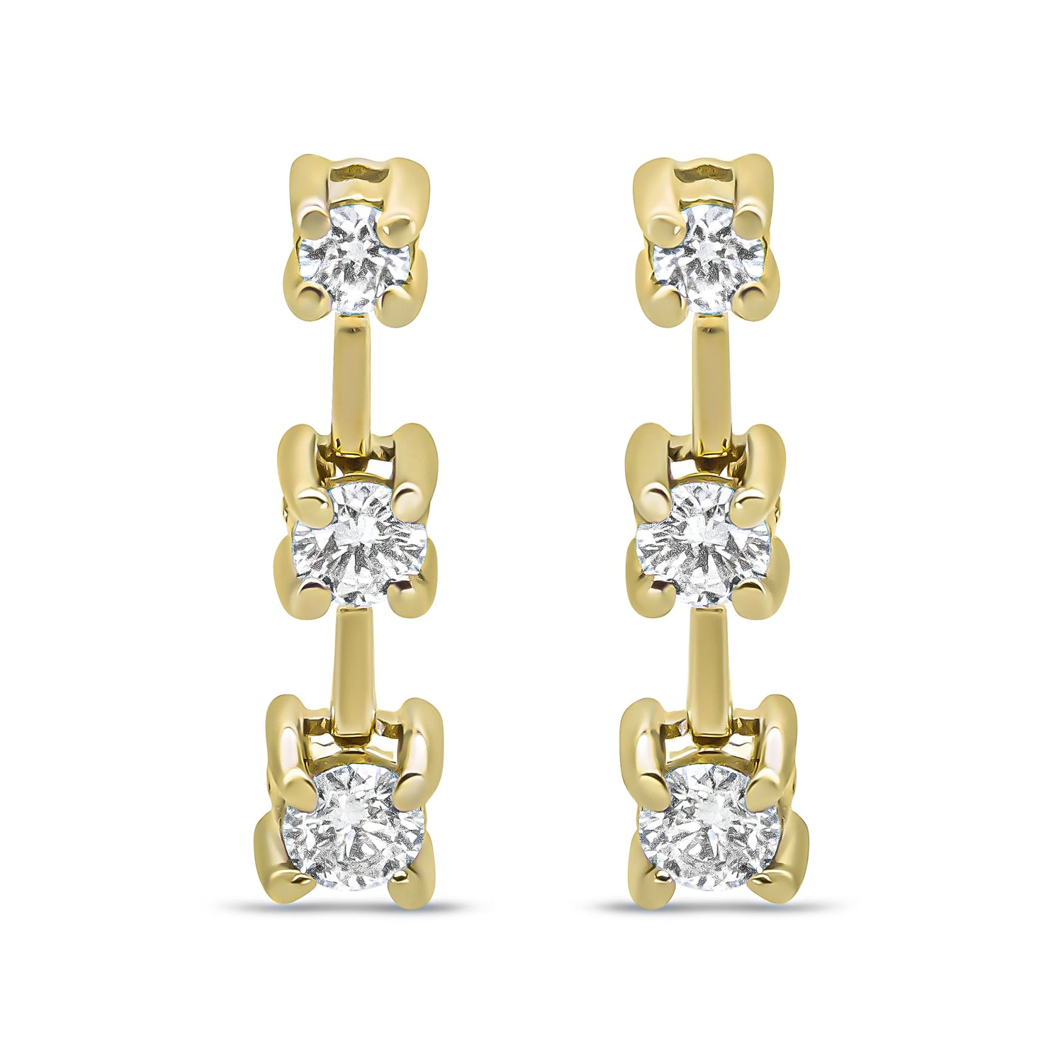 14K Yellow Gold 1/2 Cttw Round Diamond 3 Stone Graduated Linear Drop Past, Present and Future Stud Earrings (H-I Color, SI1-SI2 Clarity) by Bids.com