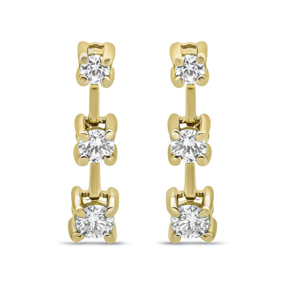 14K Yellow Gold 1/2 Cttw Round Diamond 3 Stone Graduated Linear Drop Past, Present and Future Stud Earrings (H-I Color, SI1-SI2 Clarity) by Bids.com