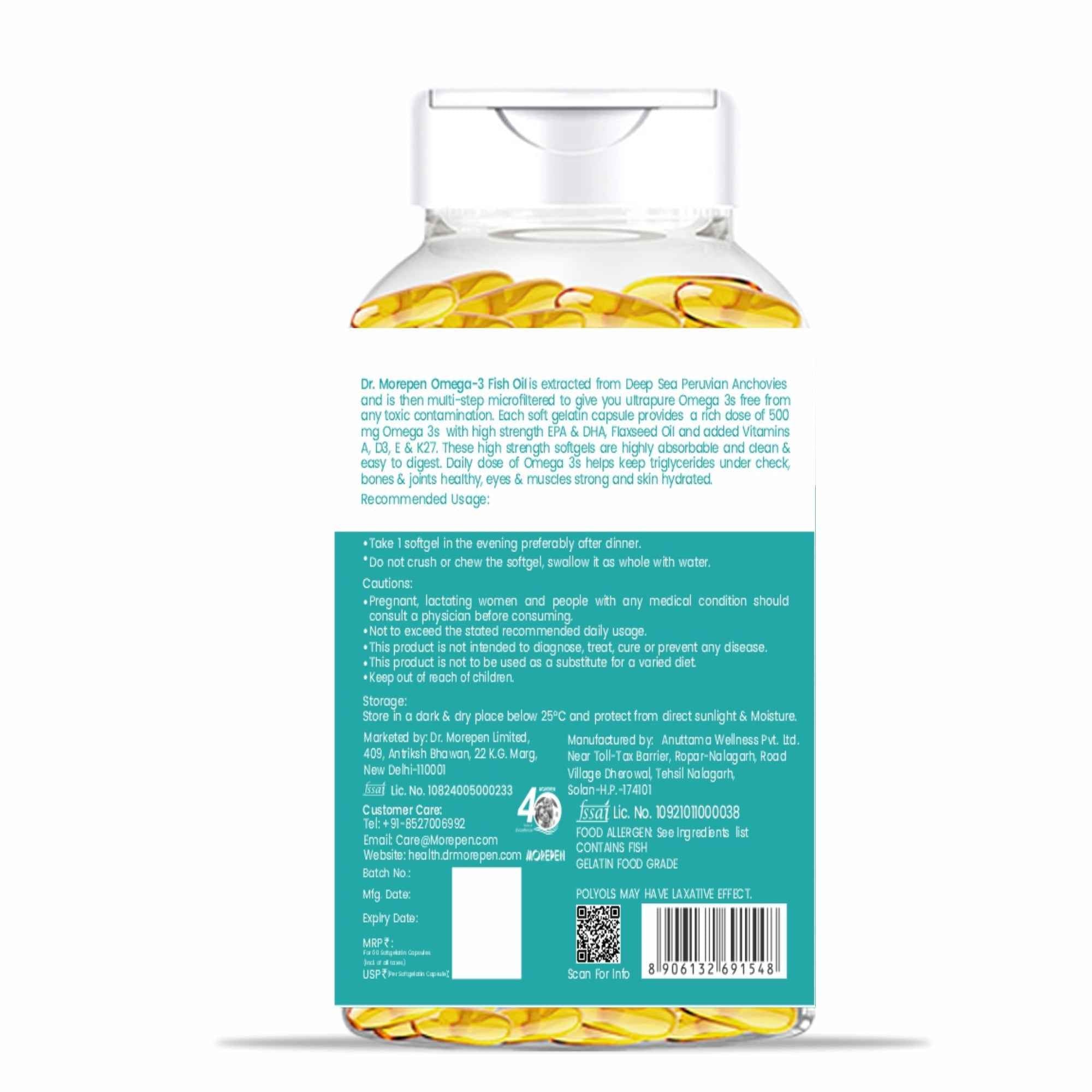 Dr. Morepen Omega-3 Deep Sea Fish Oil 500mg Softgels