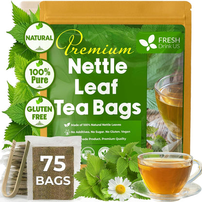 Premium Nettle Leaf Tea Bags, 100% Natural &amp; Pure, Stinging Nettle Leaf Tea, Nettle Leaf Tea, Burn Nettle, Stinging Nettle, Nettle Tea, Stinger Tea, No Sugar/Caffeine &amp; Gluten, Vegan by FreshDrinkUS - Natural and Premium Herbal Tea