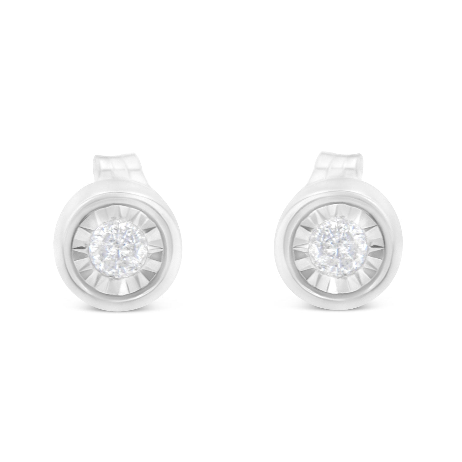 .925 Sterling Silver 1/5 Cttw Round Brilliant-Cut Near Colorless Diamond Miracle-Set Bezel Barrel Style Stud Earrings (I-J Color, I2-I3 Clarity) by Bids.com