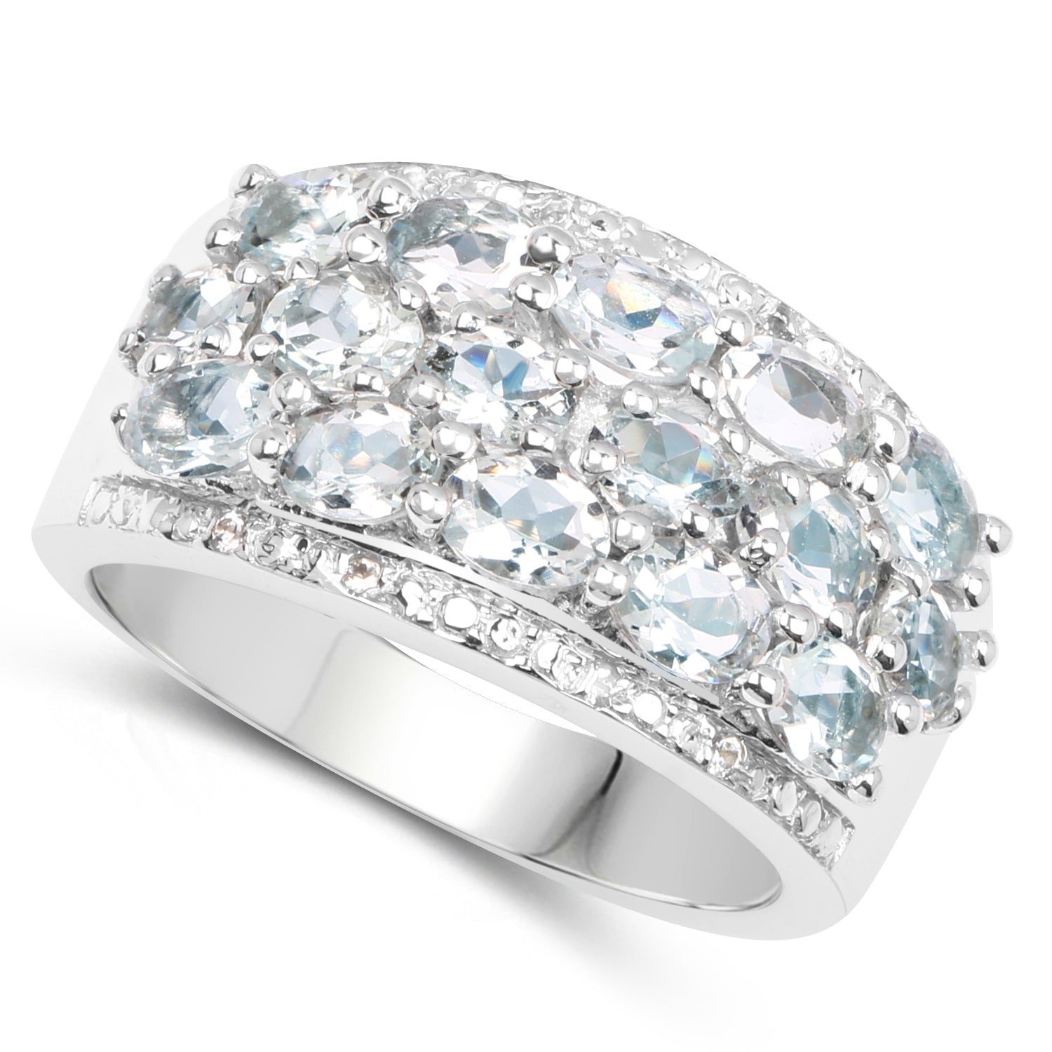 2.44 Carat Genuine Aquamarine &amp; White Topaz .925 Sterling Silver Ring  DestGlow