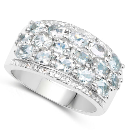 2.44 Carat Genuine Aquamarine &amp; White Topaz .925 Sterling Silver Ring  DestGlow
