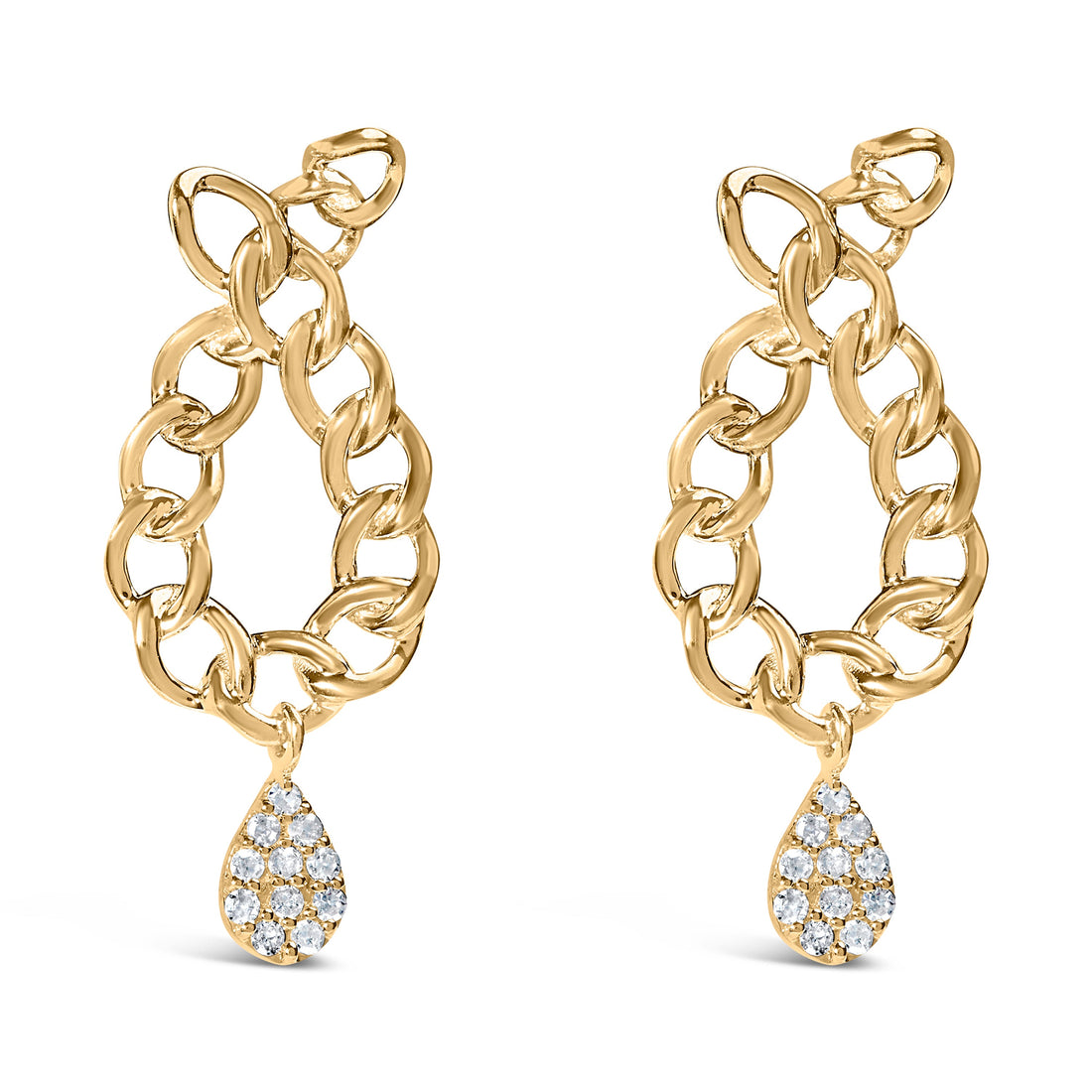 14K Yellow Gold Plated .925 Sterling Silver 1/10 Cttw Diamond Chain Link Teardrop Dangle Earrings (H-I Color, I1-I2 Clarity) by Bids.com