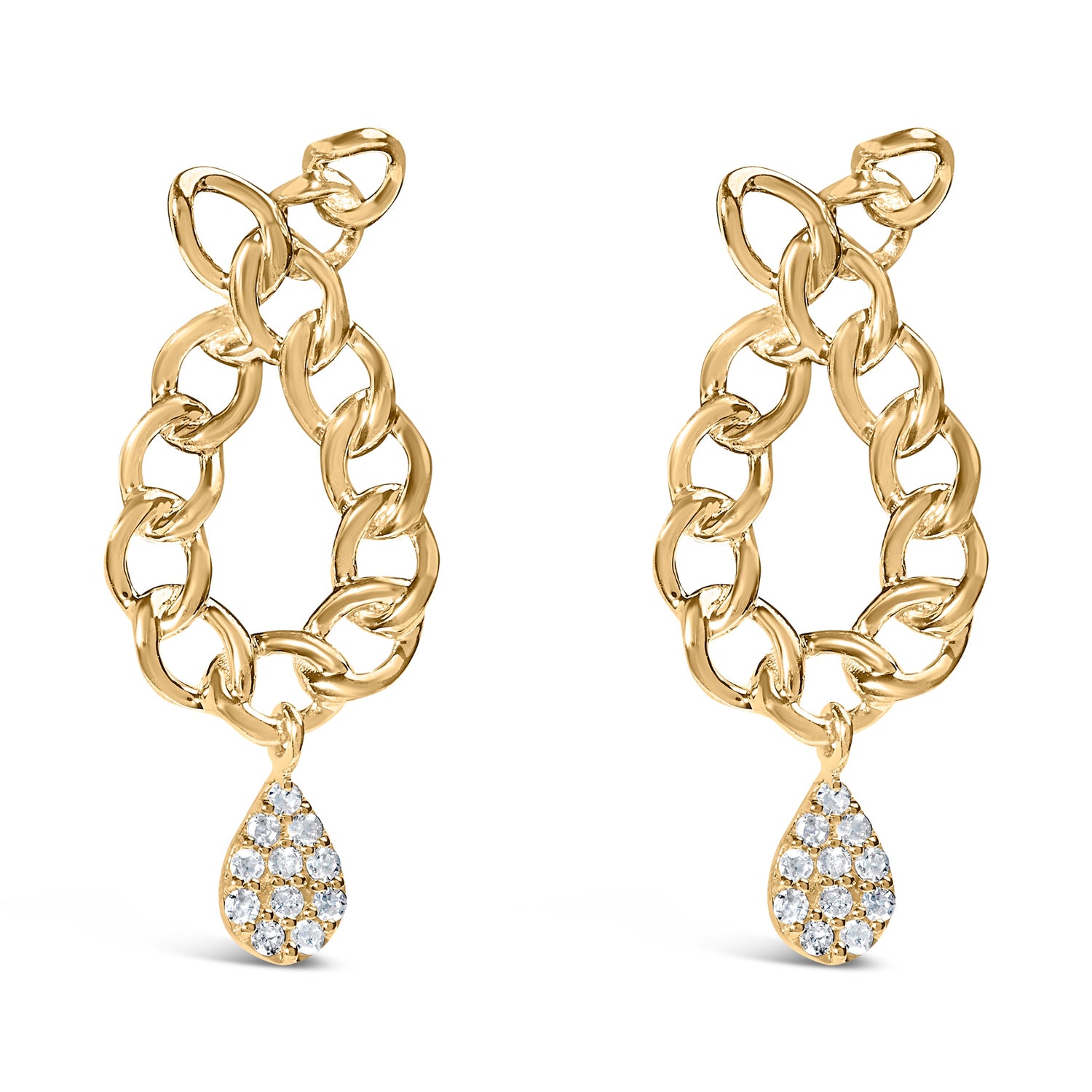 14K Yellow Gold Plated .925 Sterling Silver 1/10 Cttw Diamond Chain Link Teardrop Dangle Earrings (H-I Color, I1-I2 Clarity) by Bids.com
