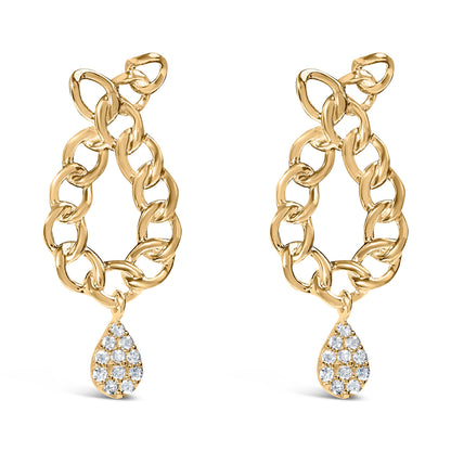 14K Yellow Gold Plated .925 Sterling Silver 1/10 Cttw Diamond Chain Link Teardrop Dangle Earrings (H-I Color, I1-I2 Clarity) by Bids.com