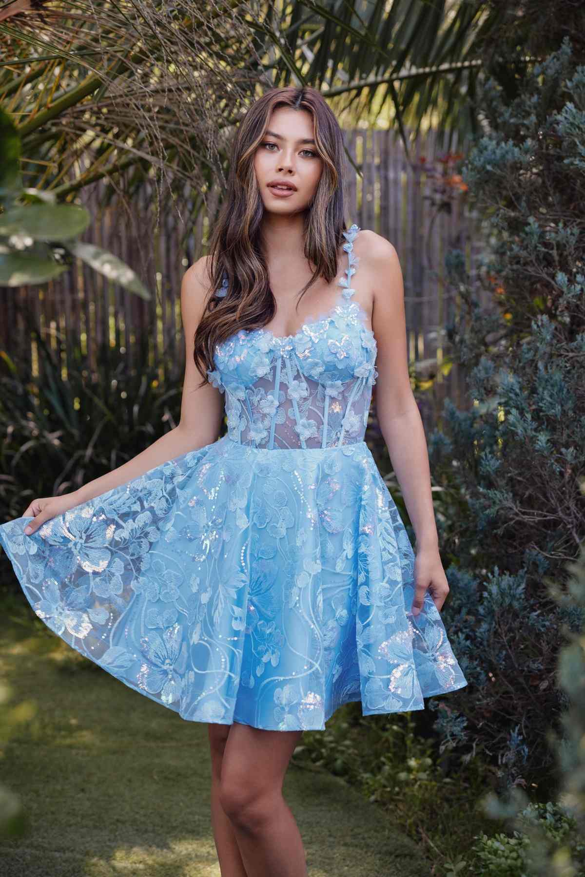 Juliet JT917A Dress Embroidered Lace with Corset Bodice Cocktail Dress by DiscountDressShop