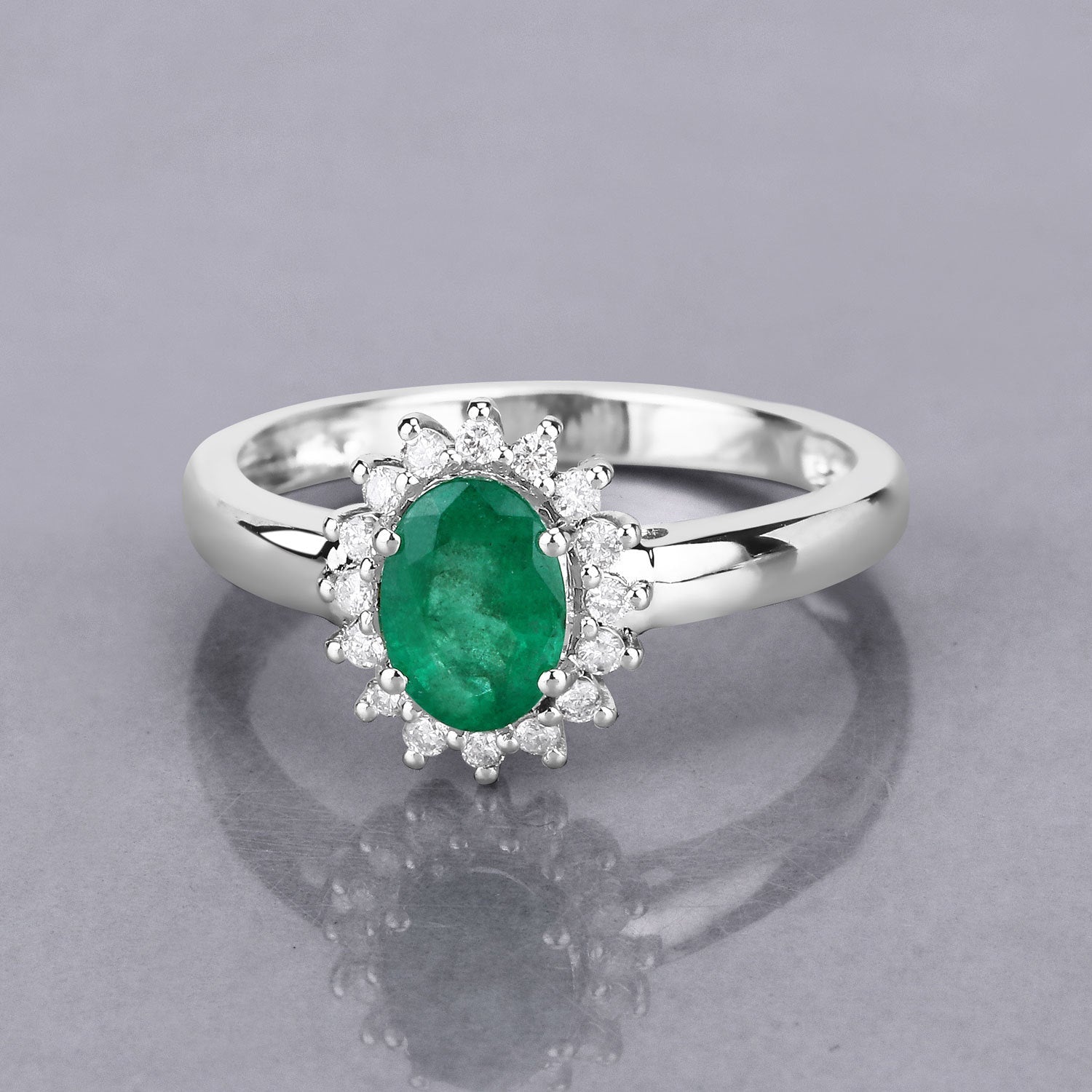 0.86 Carat Genuine Zambian Emerald and White Diamond 14K White Gold Ring by Bids.com