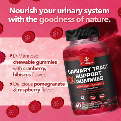 Powerful Cranberry Gummies 1500mg with D-Mannose - Urinary Tract Health - Fast-Acting Bladder Support Supplement - 60 Count by The VITAMIZED Shop