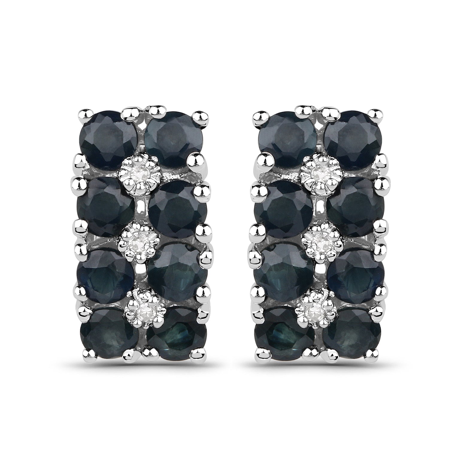 1.95 Carat Genuine Blue Sapphire and White Diamond .925 Sterling Silver Earrings  DestGlow