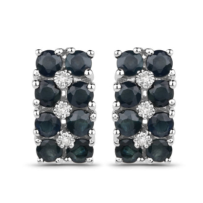 1.95 Carat Genuine Blue Sapphire and White Diamond .925 Sterling Silver Earrings  DestGlow