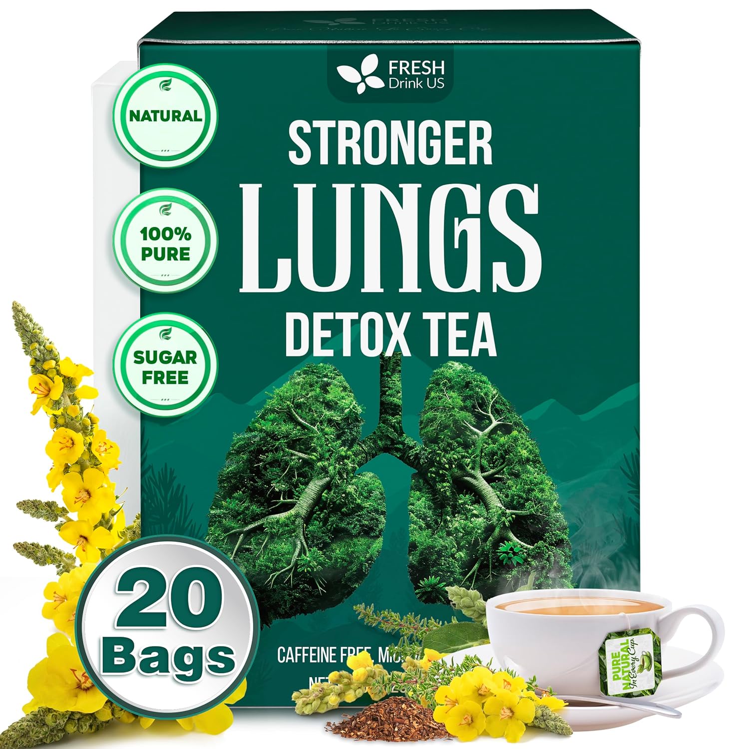 StrongerLungs Tea Bags - Supports Lung Cleanse, Congestion Relief &amp; Mucus Detox by FreshDrinkUS - Natural and Premium Herbal Tea