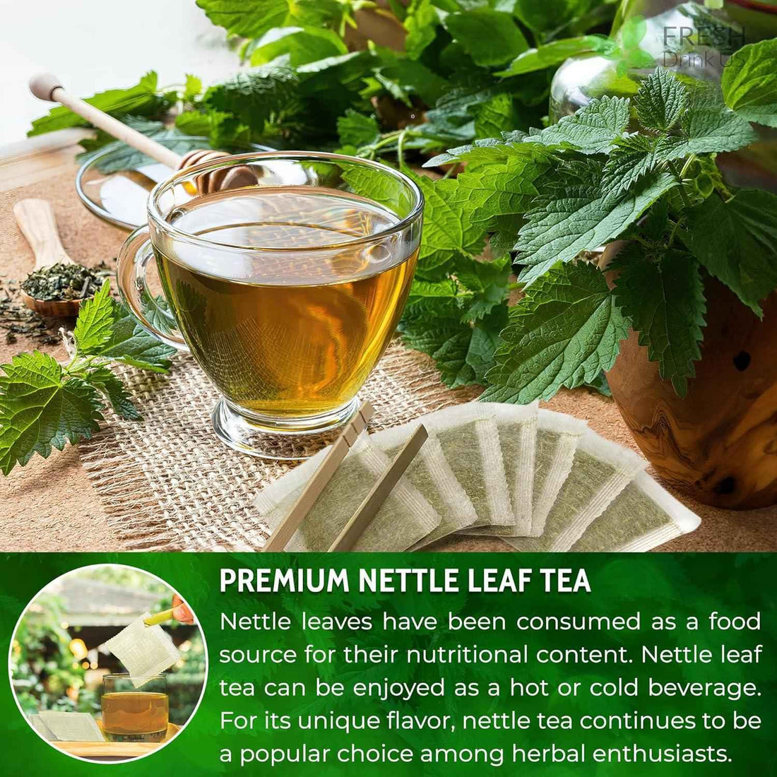 Premium Nettle Leaf Tea Bags, 100% Natural &amp; Pure, Stinging Nettle Leaf Tea, Nettle Leaf Tea, Burn Nettle, Stinging Nettle, Nettle Tea, Stinger Tea, No Sugar/Caffeine &amp; Gluten, Vegan