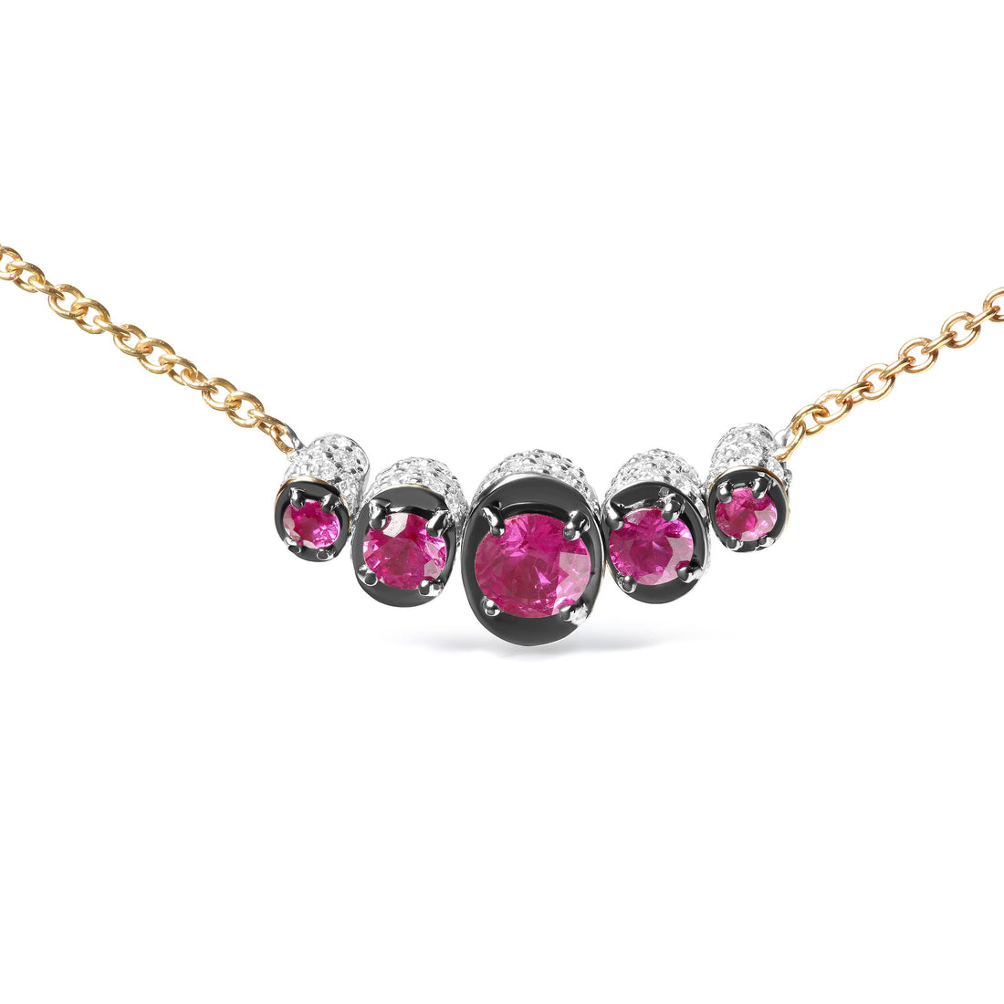 18K Rose Gold 3/4 Cttw Pave Diamonds and Graduated Red Ruby Gemstone Curved Bar Choker Necklace (G-H Color, SI1-SI2 Clarity) - Adjustable up to 14" - 16.5" by Bids.com