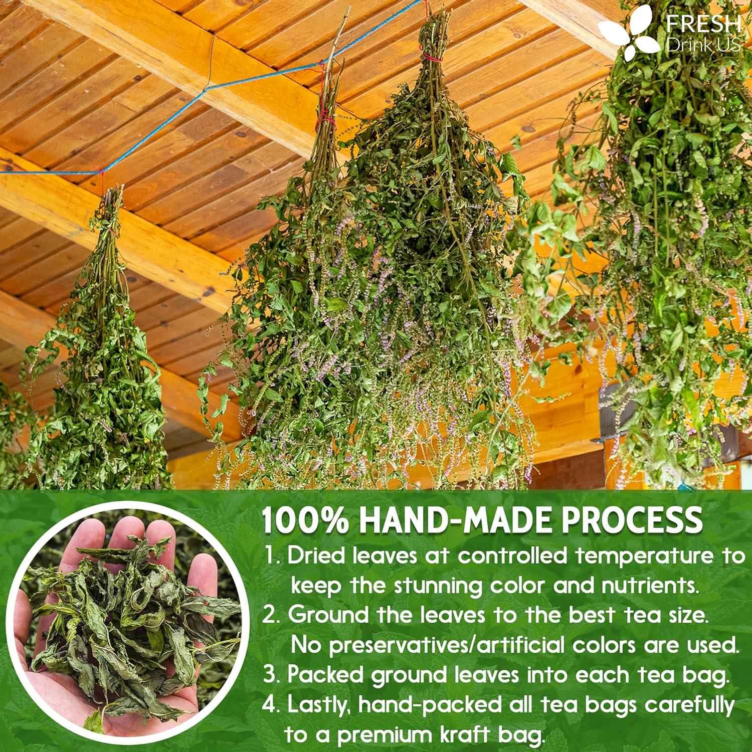 Spearmint Tea Bags, 100% Natural &amp; Pure Spearmint Leaves. Loose Leaf Spearmint Herbal Tea. Spearmint Leaf Tea. No Sugar, No Caffeine, No Gluten, Vegan.