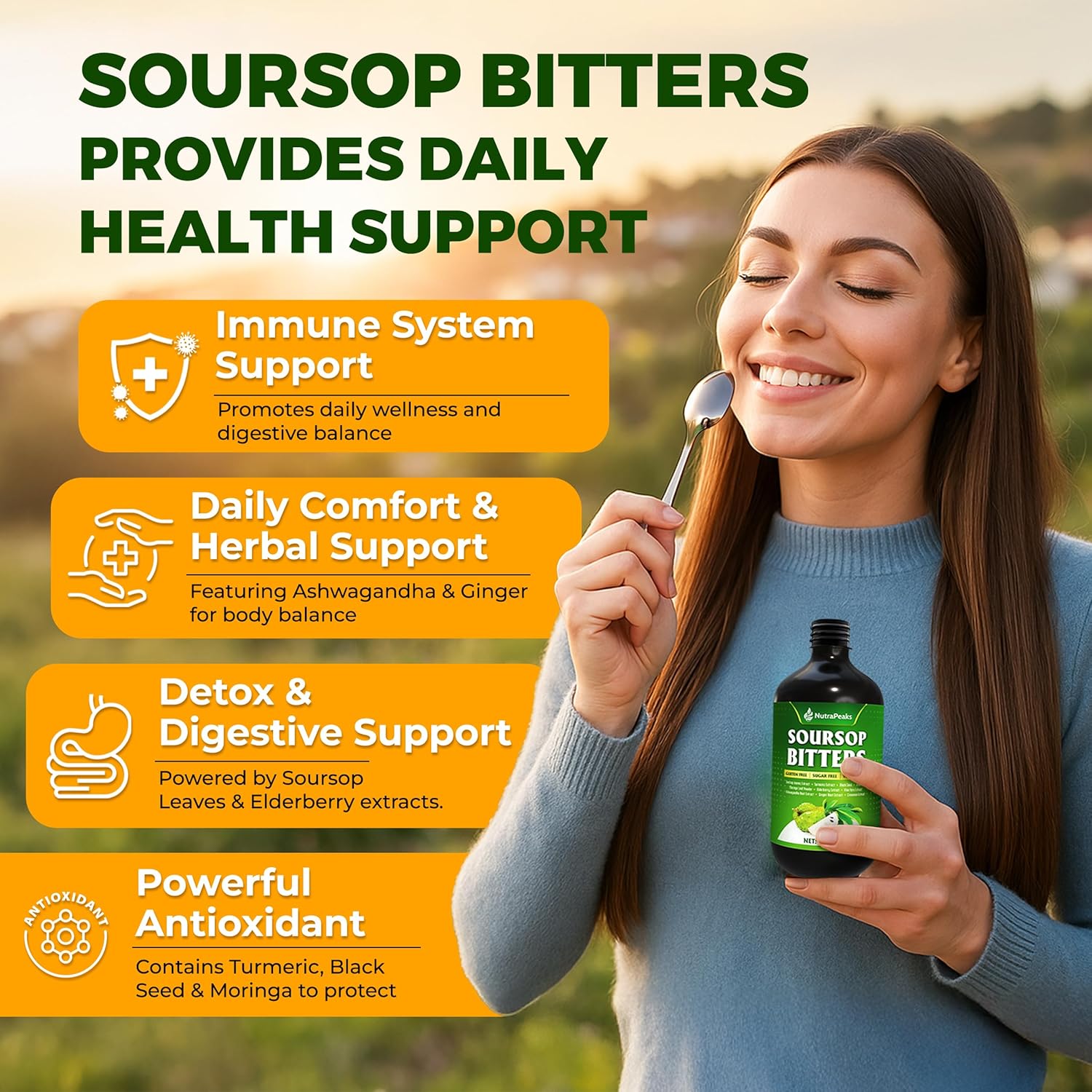 Soursop Bitters Liquid – Herbal Detox Formula with Soursop, Turmeric, Moringa &amp; Black Seed by FreshDrinkUS - Natural and Premium Herbal Tea