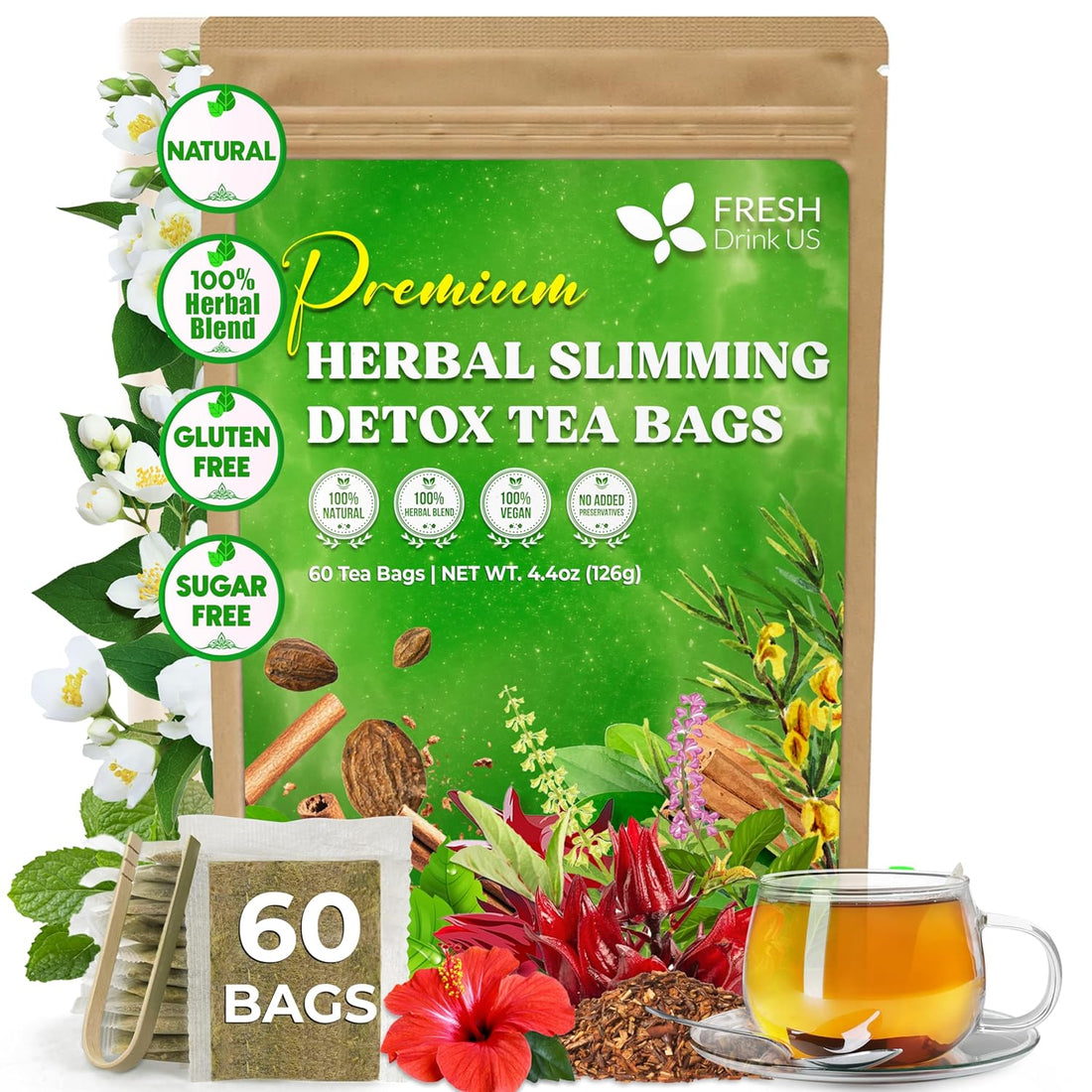 Herbal Slimming Detox Tea | Loose Leaf Blend for Daily Rituals and Clean Living by FreshDrinkUS - Natural and Premium Herbal Tea