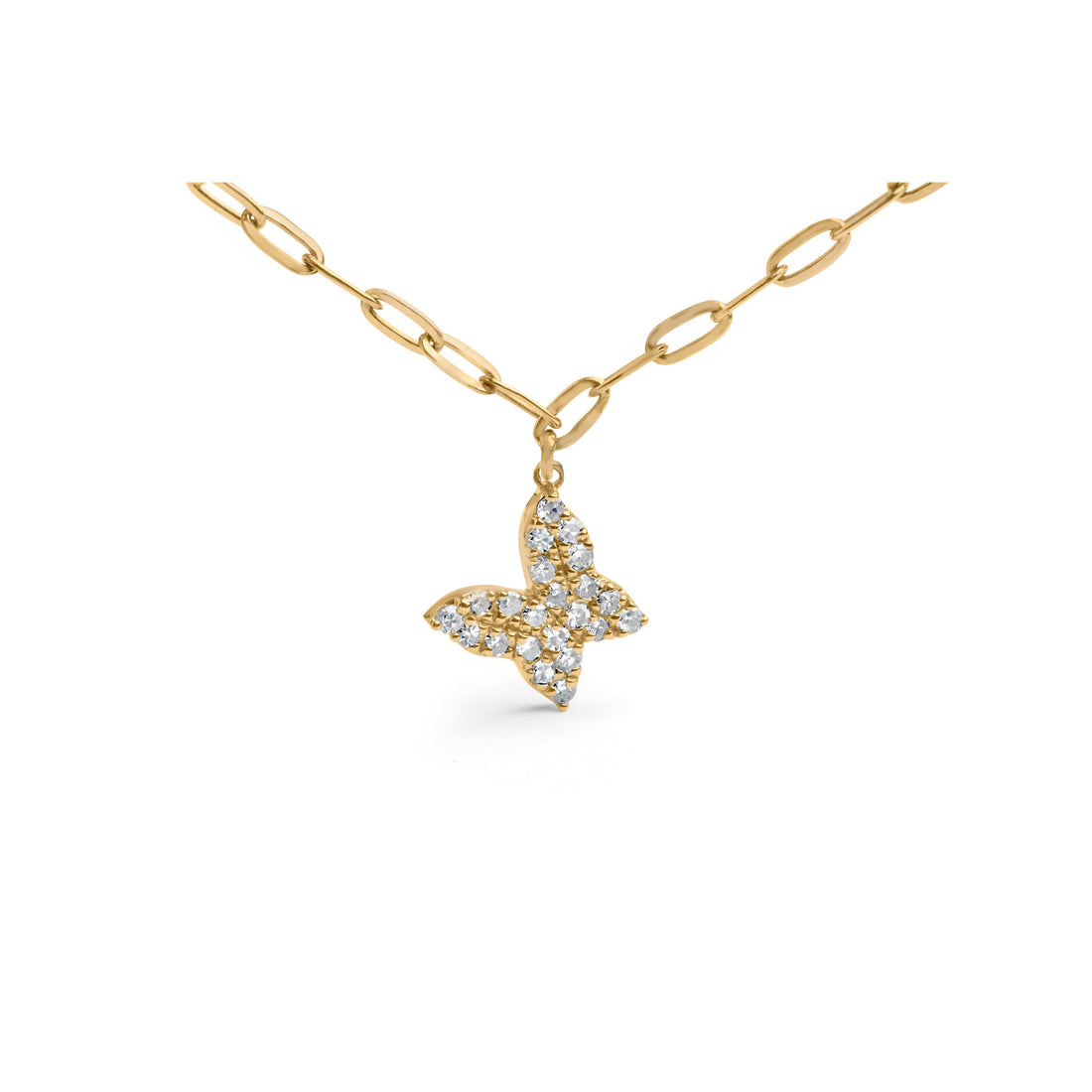 14KT Yellow Gold 1/2 Cttw Diamond Butterfly Station Paperclip Station Necklace (I-J Color, I1-I2 Clarity) - Adjustable 15"-17" Inches by Bids.com