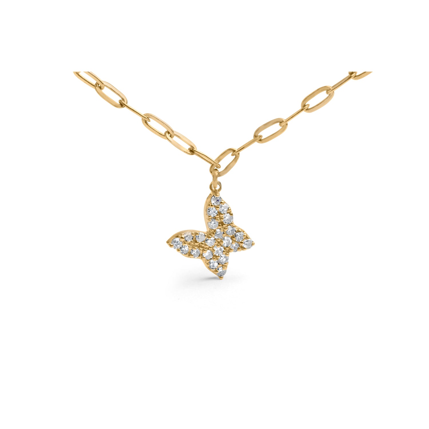 14KT Yellow Gold 1/2 Cttw Diamond Butterfly Station Paperclip Station Necklace (I-J Color, I1-I2 Clarity) - Adjustable 15"-17" Inches by Bids.com