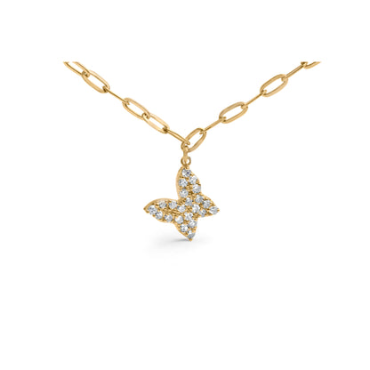 14KT Yellow Gold 1/2 Cttw Diamond Butterfly Station Paperclip Station Necklace (I-J Color, I1-I2 Clarity) - Adjustable 15"-17" Inches by Bids.com