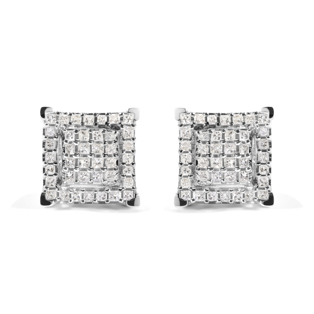 10K White Gold 1 1/4 Cttw Princess Diamond Composite Double Square and Halo Stud Earrings (I-J Color, I1-I2 Clarity) by Bids.com