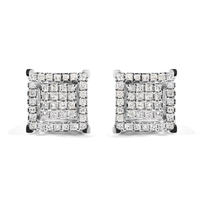 10K White Gold 1 1/4 Cttw Princess Diamond Composite Double Square and Halo Stud Earrings (I-J Color, I1-I2 Clarity) by Bids.com