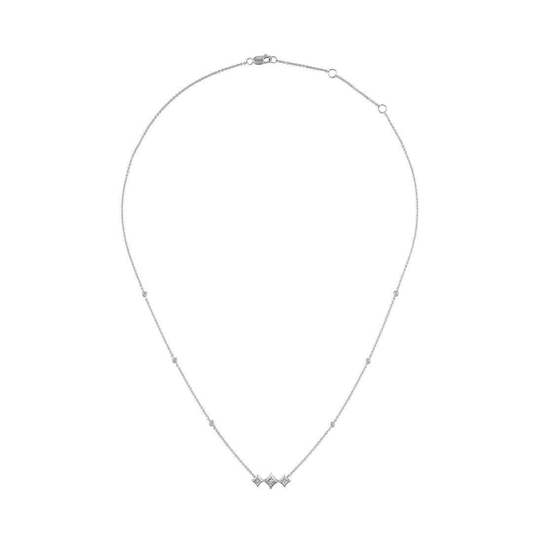 10K White Gold Bezel Set Princess Diamond 3 Stone Kite Shape and Station Necklace (H-I Color, SI2-I1 Clarity) - 18" Inches by Bids.com