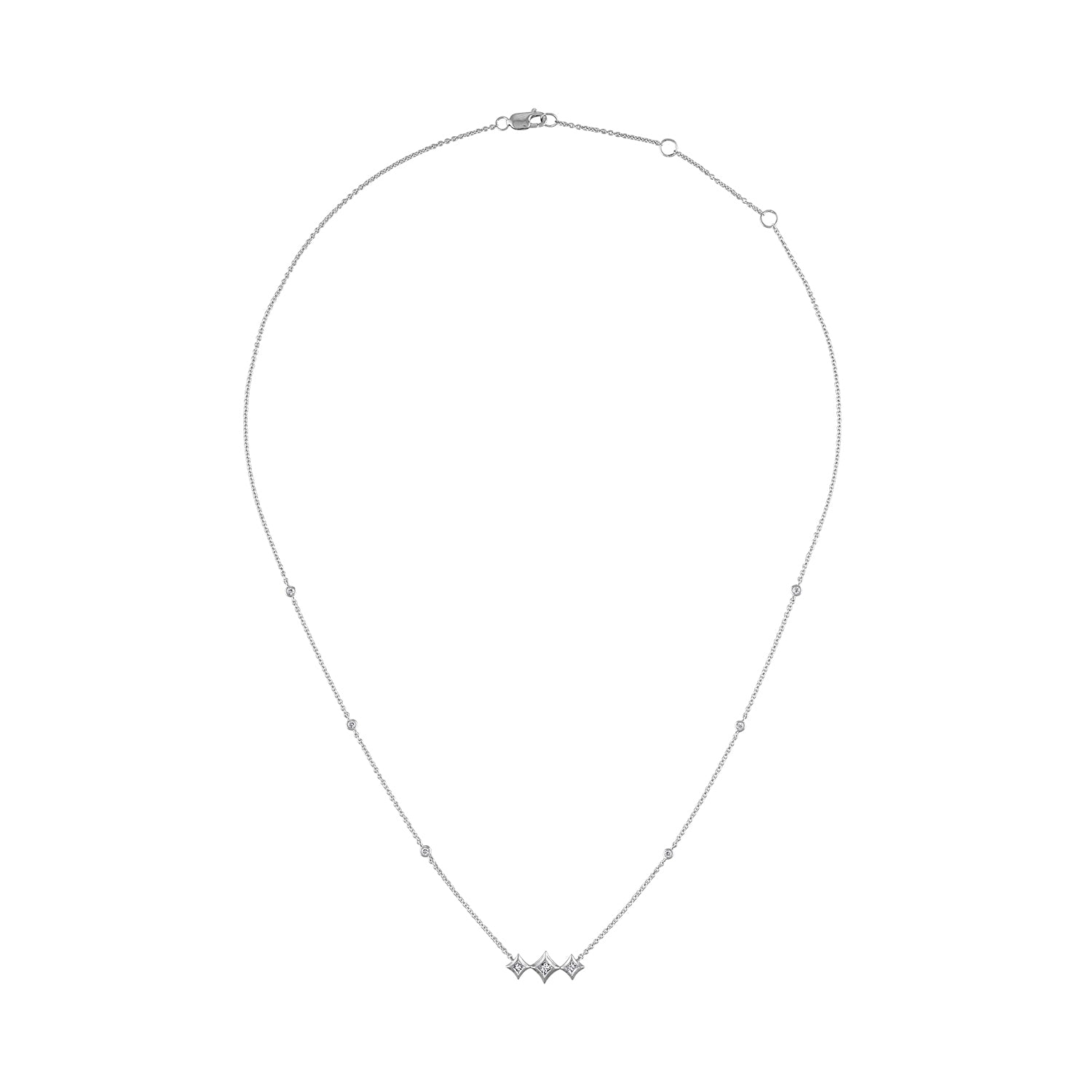 10K White Gold Bezel Set Princess Diamond 3 Stone Kite Shape and Station Necklace (H-I Color, SI2-I1 Clarity) - 18" Inches by Bids.com