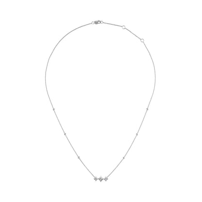 10K White Gold Bezel Set Princess Diamond 3 Stone Kite Shape and Station Necklace (H-I Color, SI2-I1 Clarity) - 18" Inches by Bids.com