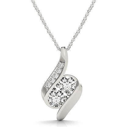 14k White Gold Two Stone Curved Style Diamond Pendant (3/4 cttw) by Bids.com