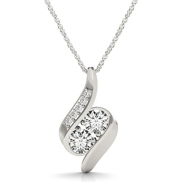 14k White Gold Two Stone Curved Style Diamond Pendant (3/4 cttw) by Bids.com