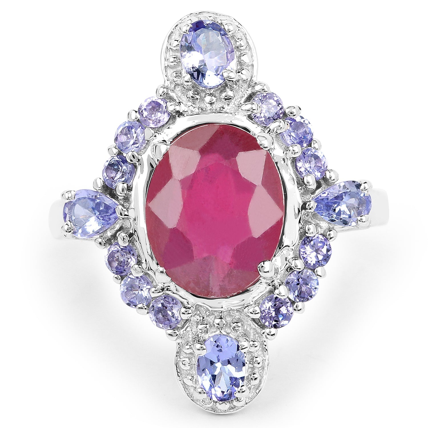 4.14 Carat Glass Filled Ruby and Tanzanite .925 Sterling Silver Ring by Bids.com