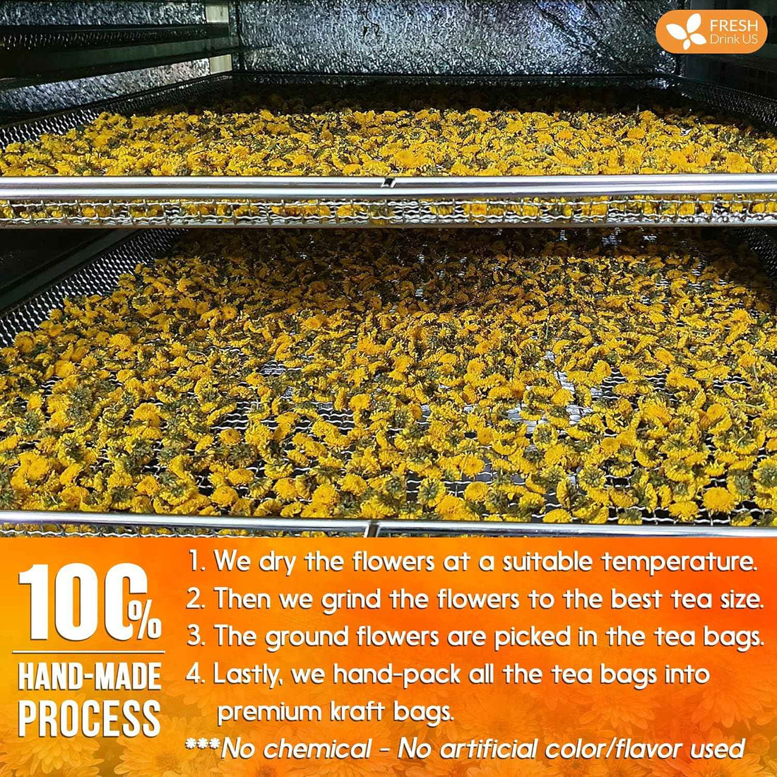 Premium Chrysanthemum Flower Tea Bags. Chrysanthemum Flower Herbal Tea. No Sugar, No Caffeine, No Gluten, Vegan.