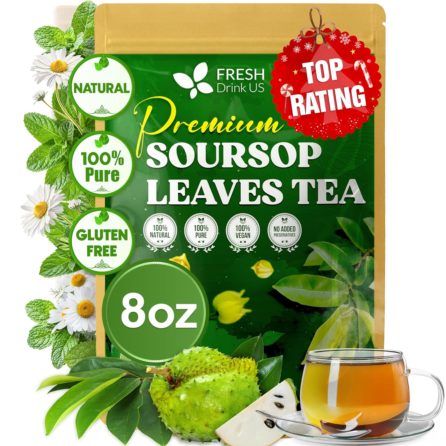Premium Soursop Leaves Tea bags, Dried Soursop Leaves, Soursop Leaf Powder, Guanabana Leaves Tea, Hoja Guanabana Tea by FreshDrinkUS - Natural and Premium Herbal Tea