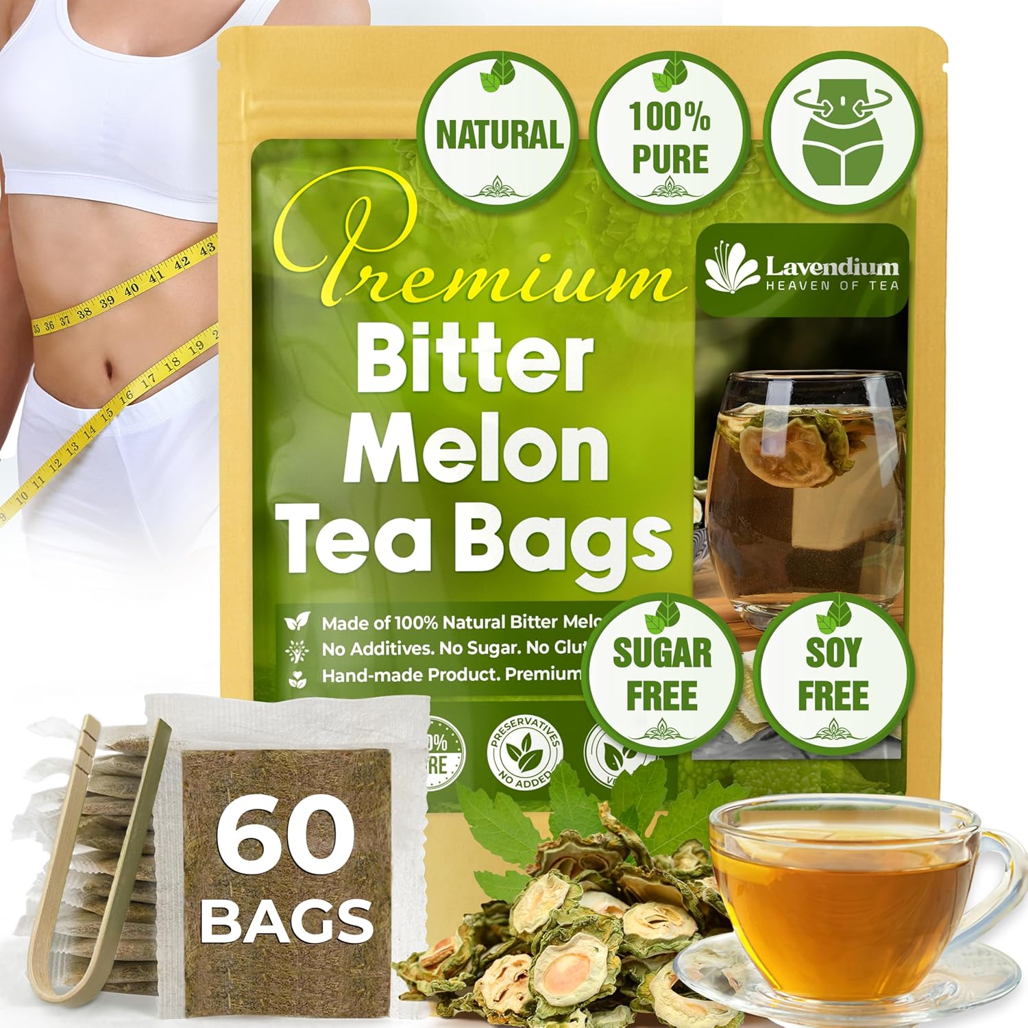 Bitter Melon Tea Bags, 100% Natural, Pure Bitter Melon. Bitter Melon Herbal Tea. Bitter Melon Fruit Tea. No Sugar, No Caffeine, No Gluten, Vegan