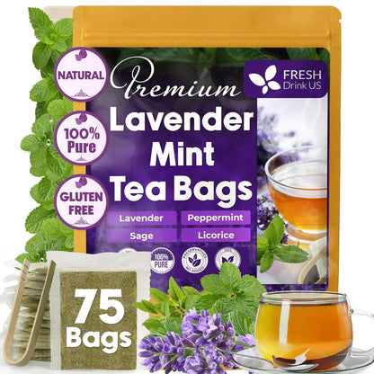Premium Lavender Mint Tea Bags. 100% Natural, Blend of Lavender, Peppermint, Sage and Licorice. by FreshDrinkUS - Natural and Premium Herbal Tea