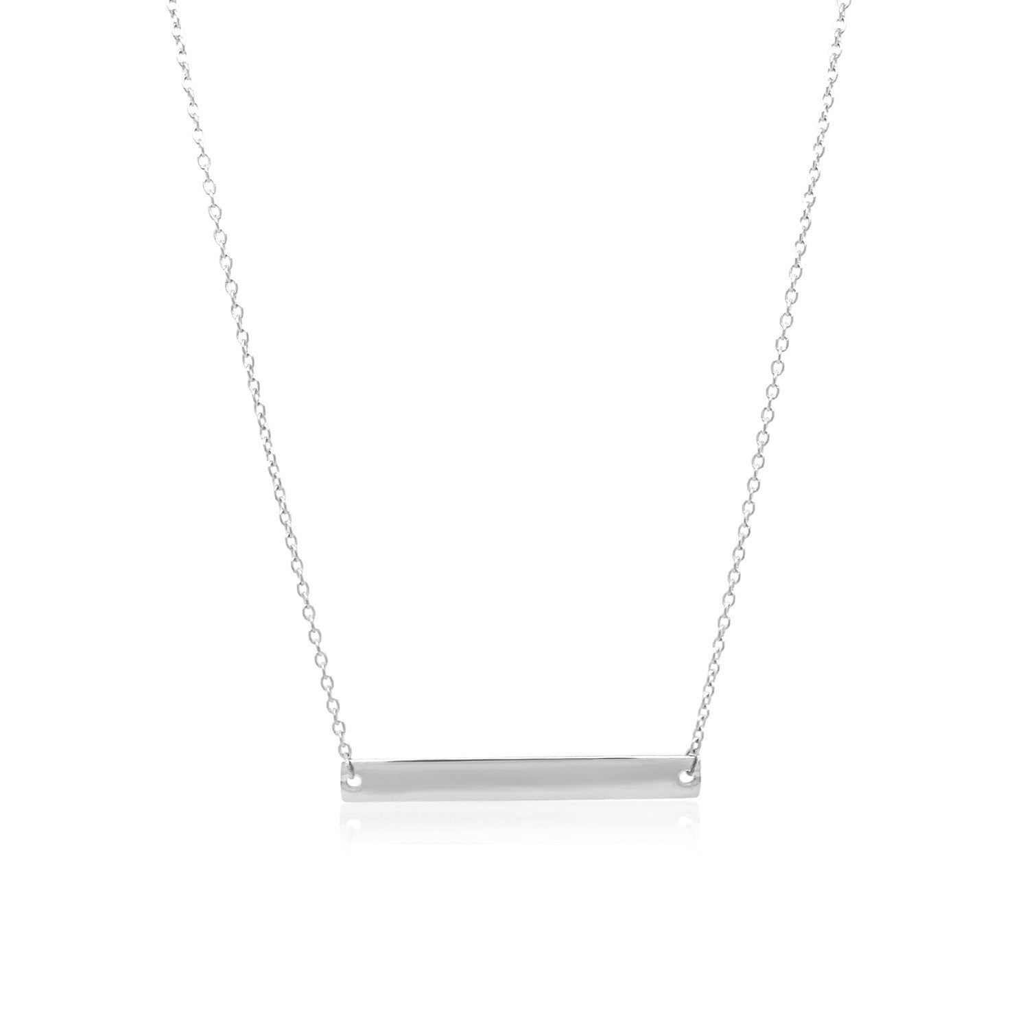 14k White Gold Smooth Flat Horizontal Bar Style Necklace  DestGlow