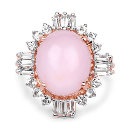 14K Rose Gold Plated 6.42 Carat Genuine Pink Opal and White Topaz .925 Sterling Silver Ring  DestGlow