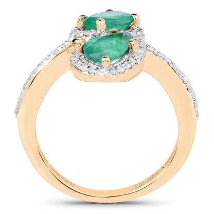2.06 Carat Genuine Zambian Emerald &amp; White Zircon 14K Yellow Gold Ring  DestGlow