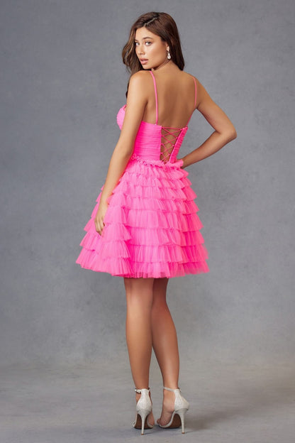 Juliet JT921H Dress Strapless Tulle Ruffles Cocktail Gown by DiscountDressShop