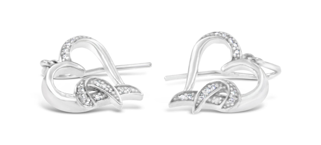 Sterling Silver Round Cut Diamond Heart Dangle Earrings (0.09 cttw, H-I Color, I1-I2 Clarity) by Bids.com