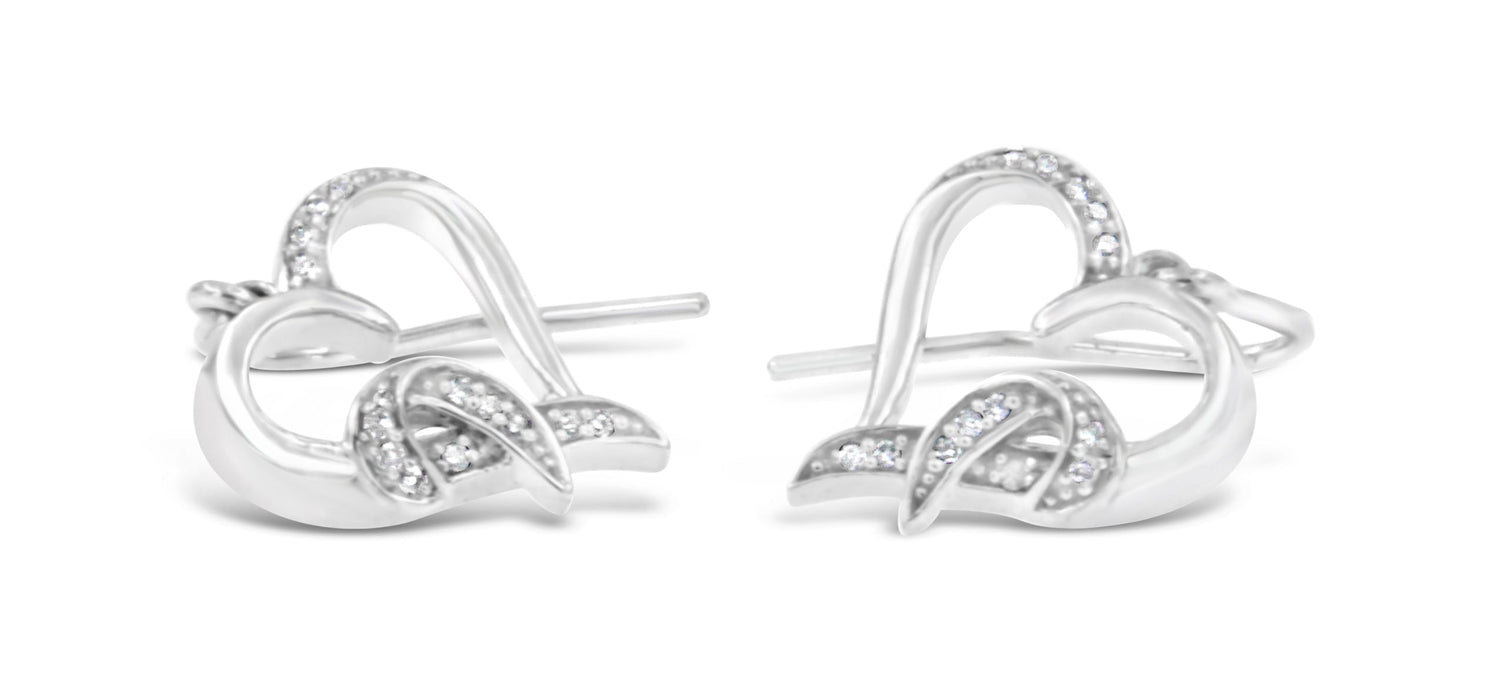 Sterling Silver Round Cut Diamond Heart Dangle Earrings (0.09 cttw, H-I Color, I1-I2 Clarity) by Bids.com