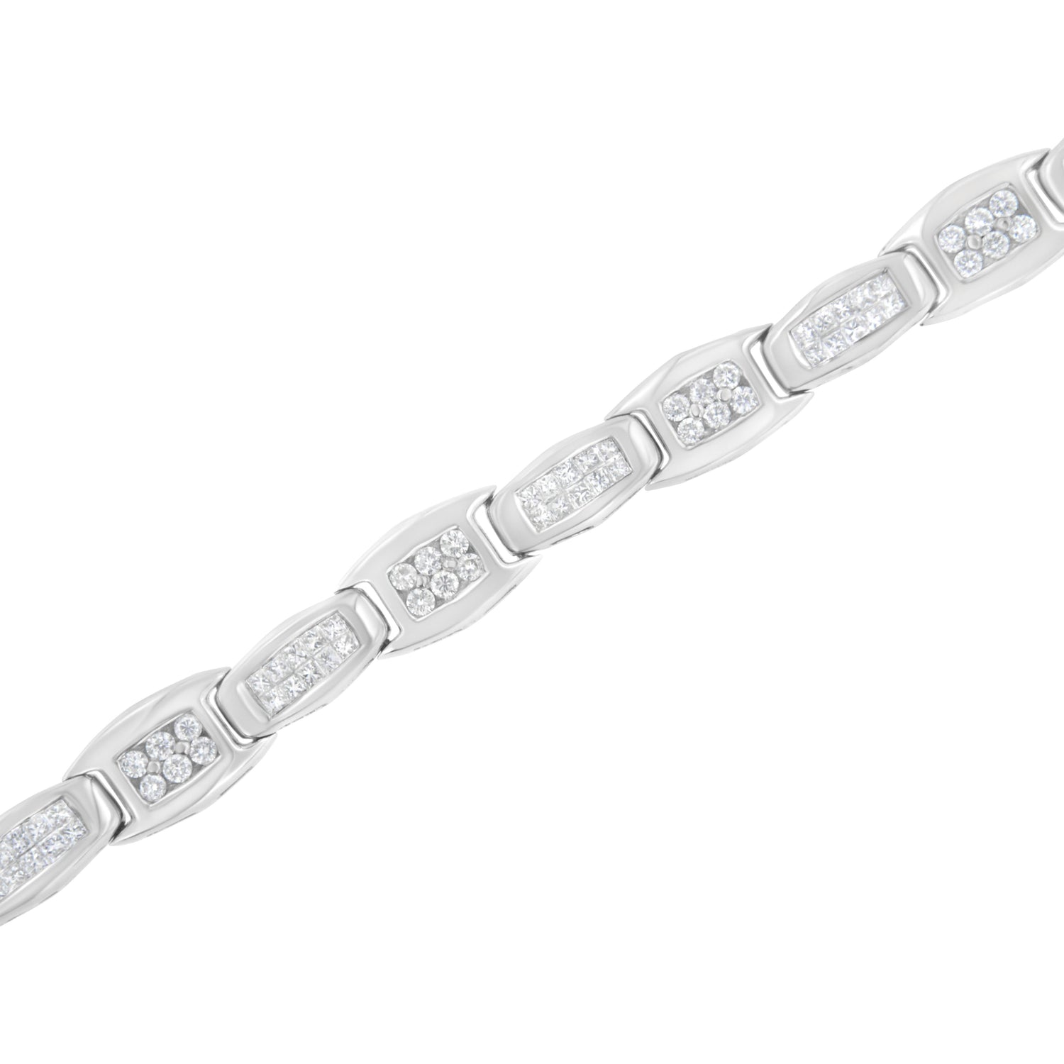 14K White Gold 2-1/2 Cttw Round-Brilliant &amp; Baguette Cut Diamond 7" Alternating Flared Links Tennis Bracelet (H-I Color, SI1-SI2 Clarity) by Bids.com