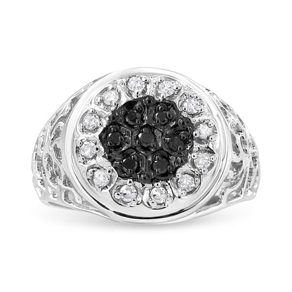 .925 Sterling Silver 1/4 Cttw White and Black Treated Diamond Halo Cluster Ring for Men (I-J Color, I3 Clarity) - Size 10 