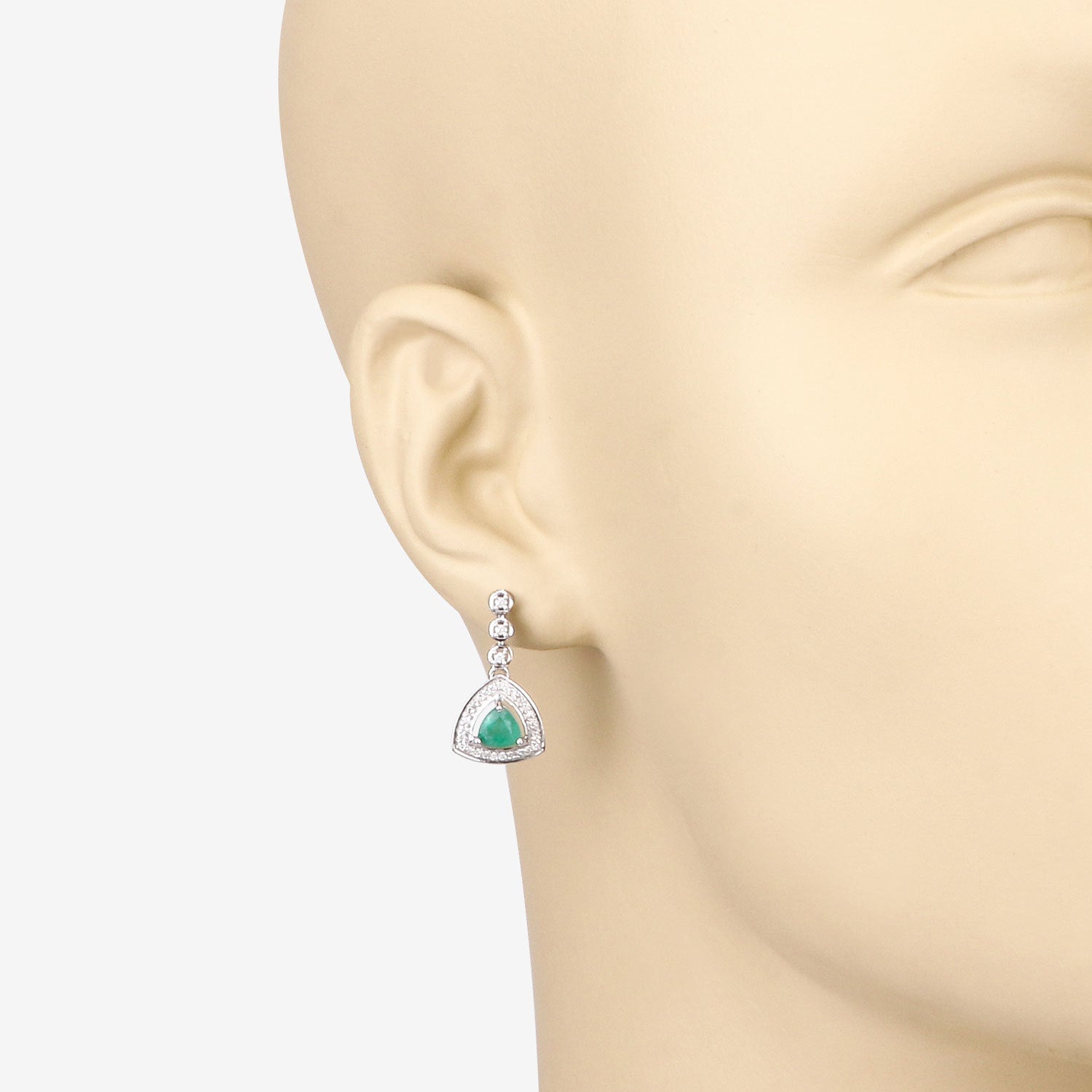 1.39 Carat Genuine Zambian Emerald and White Diamond 14K White Gold Earrings by Bids.com